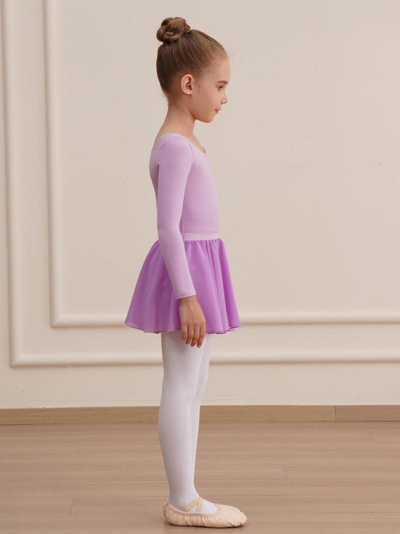 WEGETIT Long Sleeve Girls Leotard Gymnastics Leotards for Girls Ballet Dance Dresses with Skirt (Light Purple,10-12 Years) - Image 5